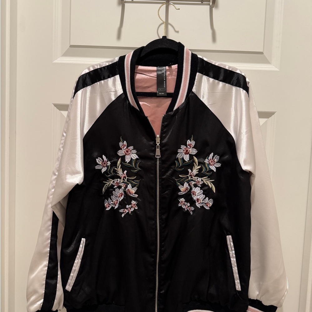 I jeans by Buffalo Black/white Embroidered Satin Bomber Jacket.